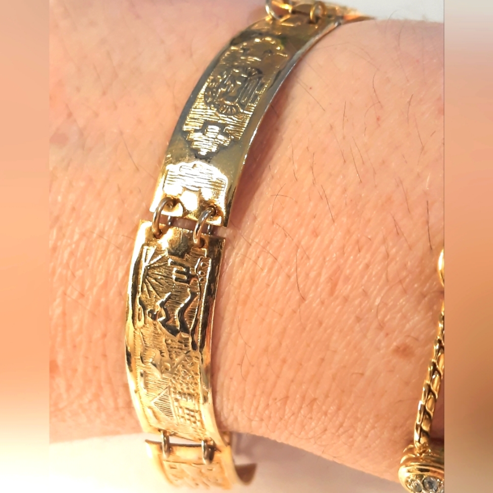 Gold Tone Bracelet Mayan Design